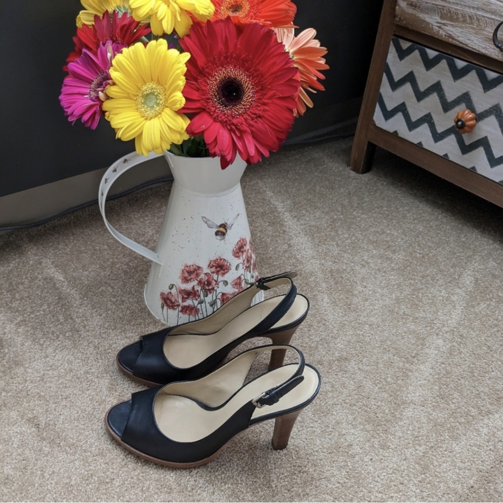 Faith Open Toe Sling Back Shoes, Black, Size 7/7.5